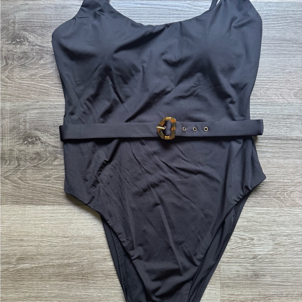 Sunshine 79 Women’s Maillot Belted One Piece Swimsuit Black Size 12 NWT